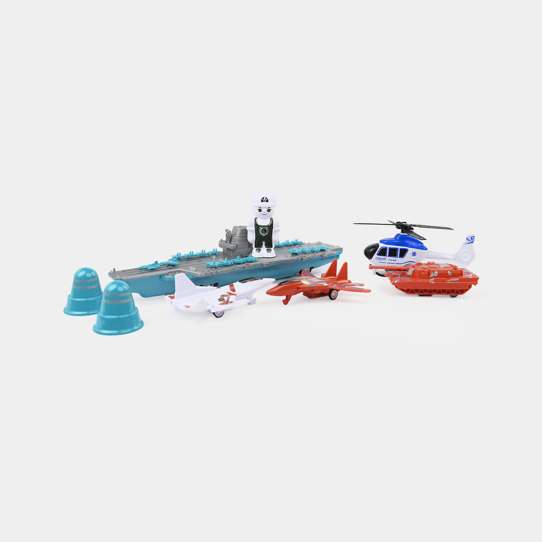 Kids Military Defence Playset - Aircraft Carrier & Combat Vehicles