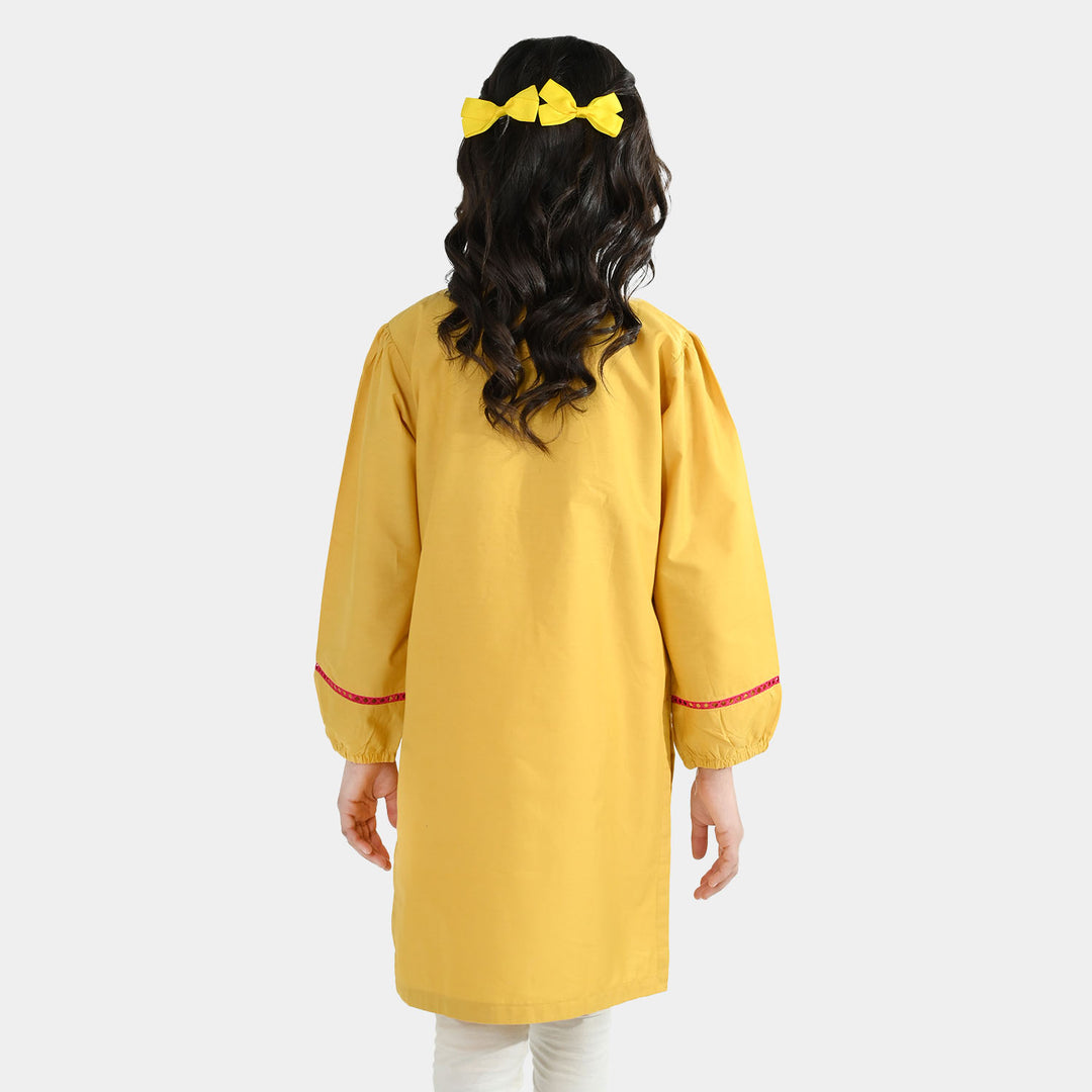 Girls Cotton Emb Kurti Nagma-Mustard