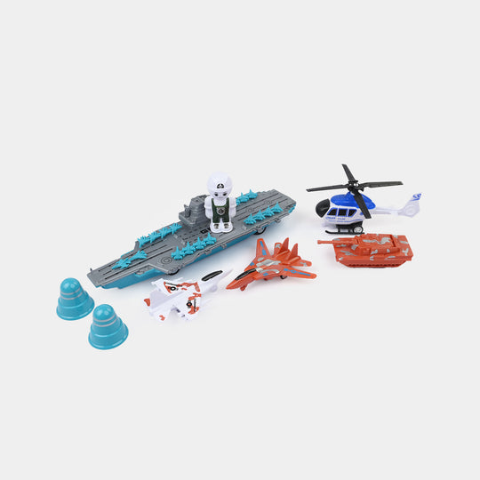 Kids Military Defence Playset - Aircraft Carrier & Combat Vehicles