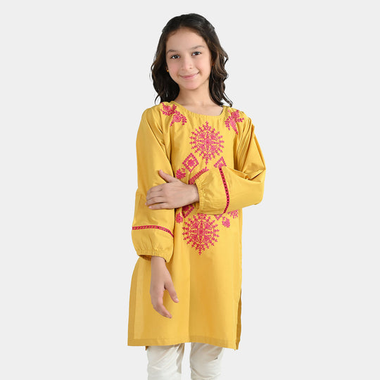 Girls Cotton Emb Kurti Nagma-Mustard