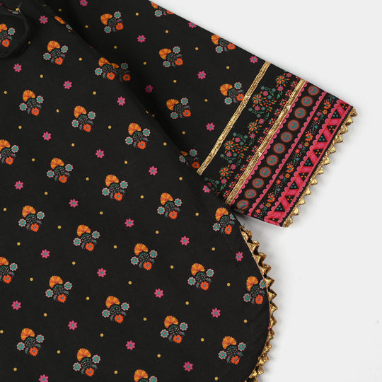 Infant Girls Cotton Printed Kurti (Swan) - Black