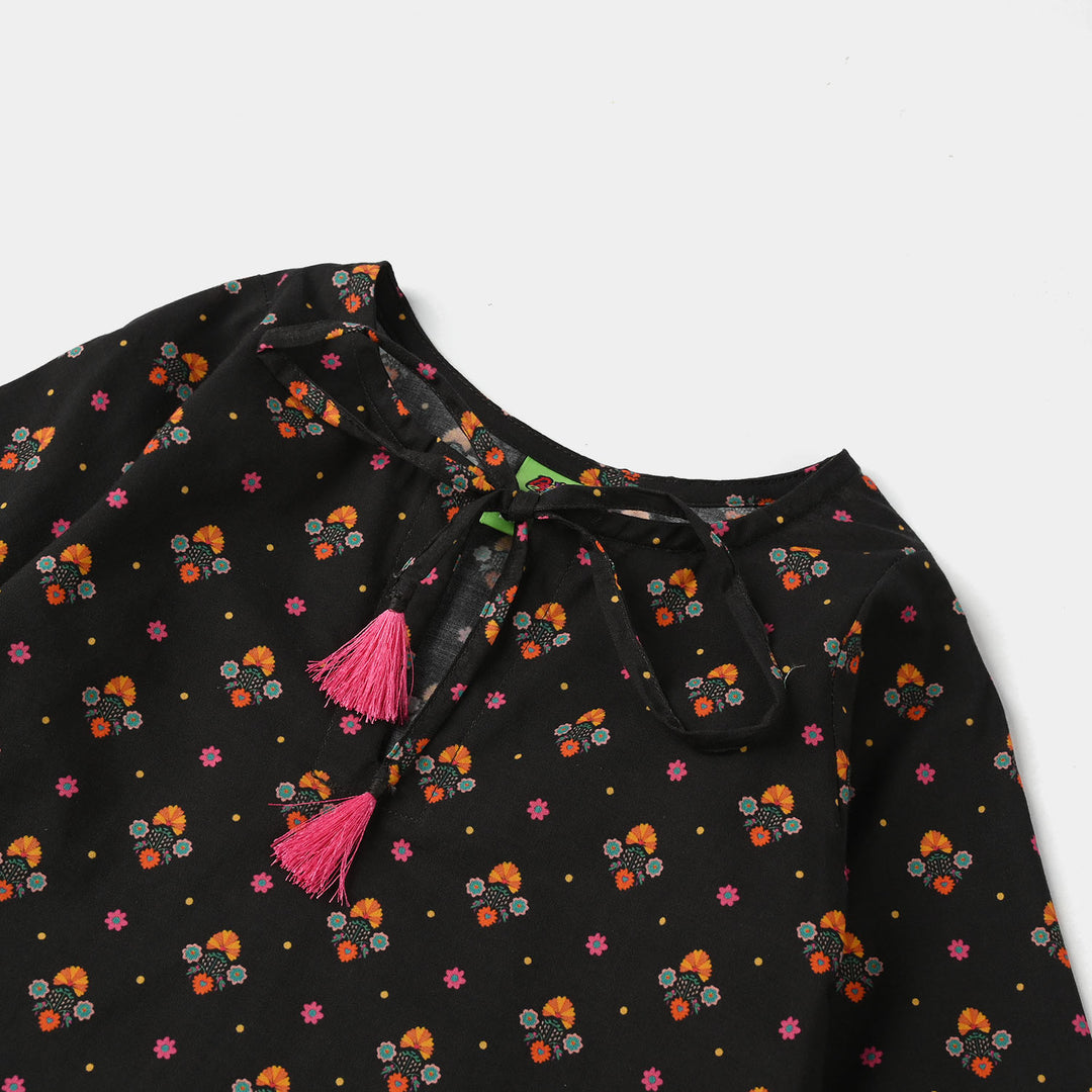 Infant Girls Cotton Printed Kurti (Swan) - Black