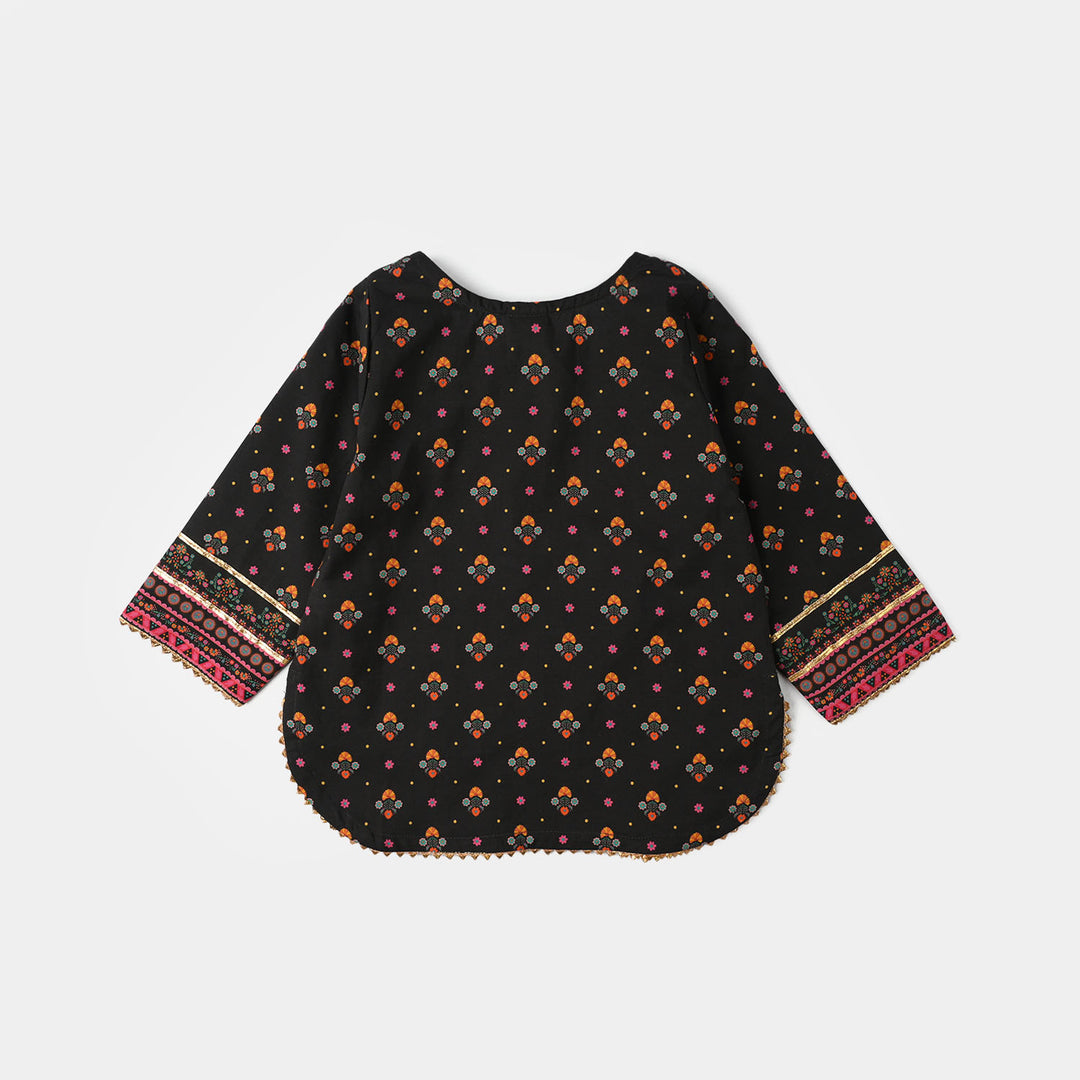 Infant Girls Cotton Printed Kurti (Swan) - Black