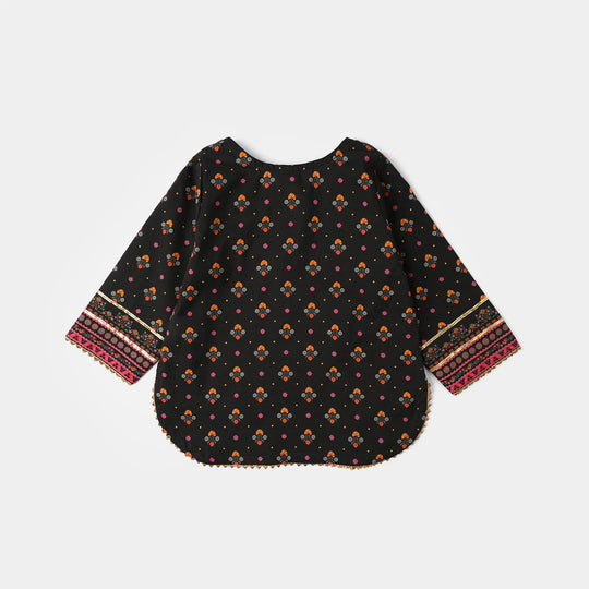 Infant Girls Cotton Printed Kurti (Swan) - Black