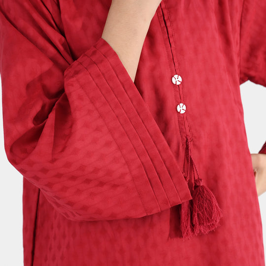 Girls Jacquard 2-Piece Suit (Rose) - Maroon