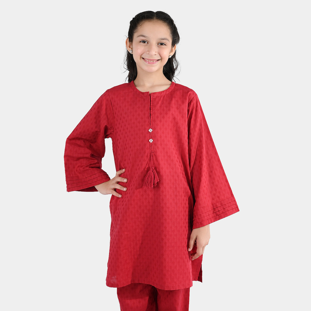 Girls Jacquard 2-Piece Suit (Rose) - Maroon