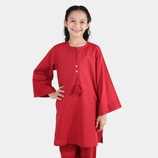 Girls Jacquard 2-Piece Suit (Rose) - Maroon