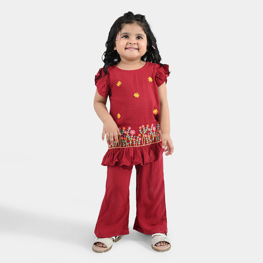 Infant Girls Cotton Emb 2Pcs Little Garden-MAROON