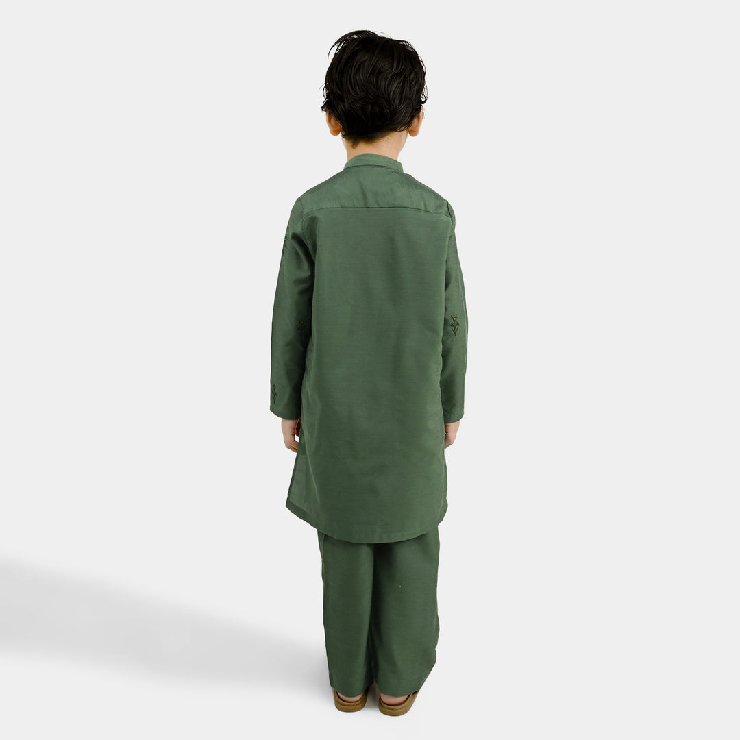 Boys Poly Cotton 2Piece Suit (Dhanak)-GREEN