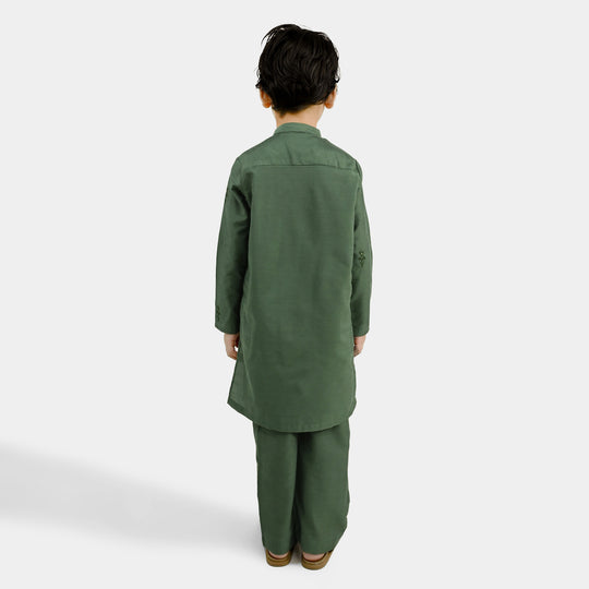 Boys Poly Cotton 2Piece Suit (Dhanak)-GREEN