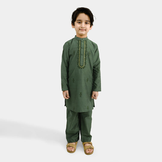 Boys Poly Cotton 2Piece Suit (Dhanak)-GREEN