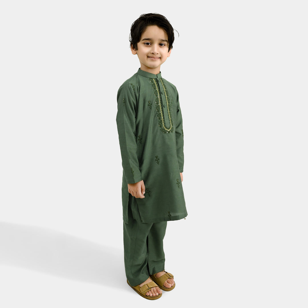 Boys Poly Cotton 2Piece Suit (Dhanak)-GREEN