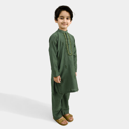 Boys Poly Cotton 2Piece Suit (Dhanak)-GREEN