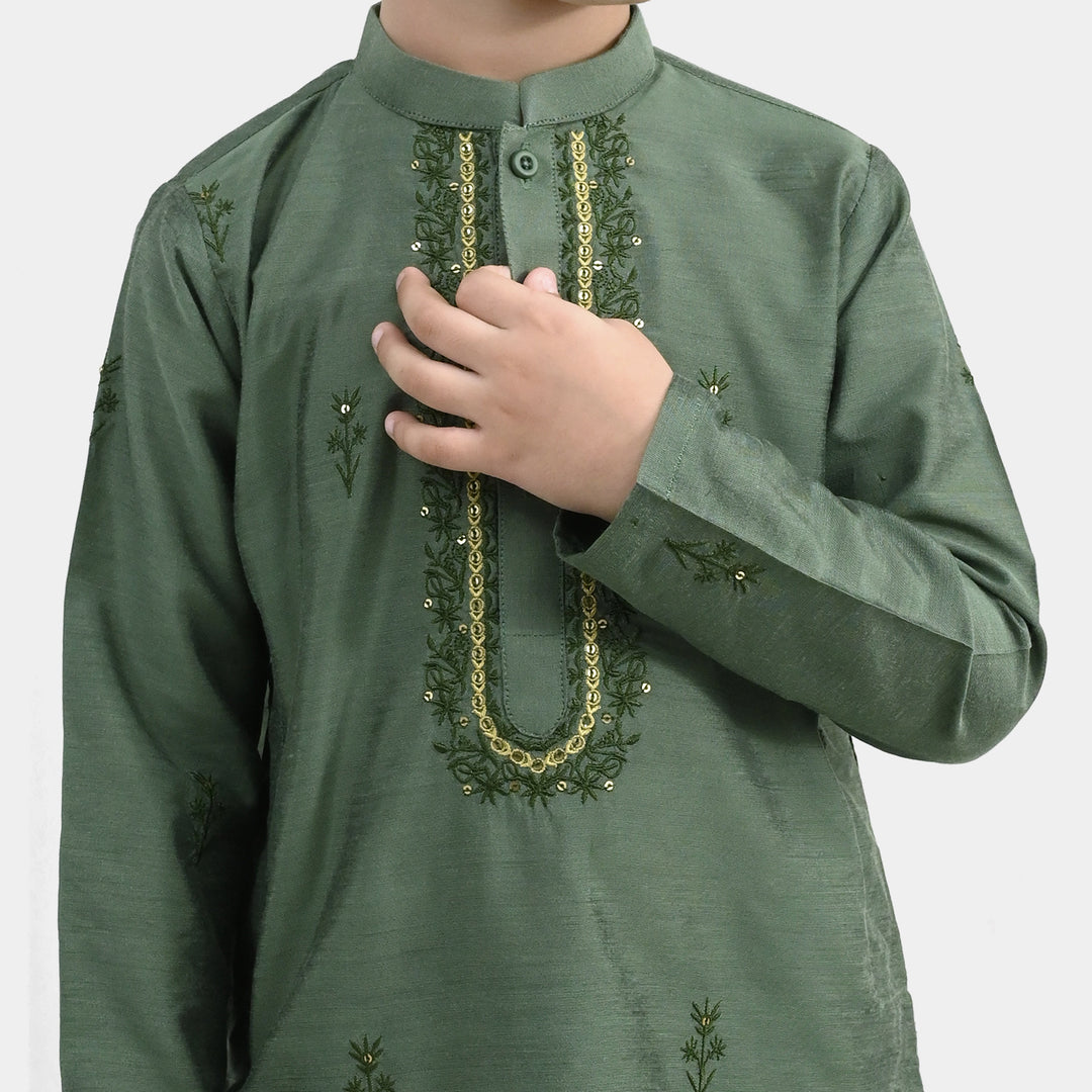 Boys Poly Cotton 2Piece Suit (Dhanak)-GREEN