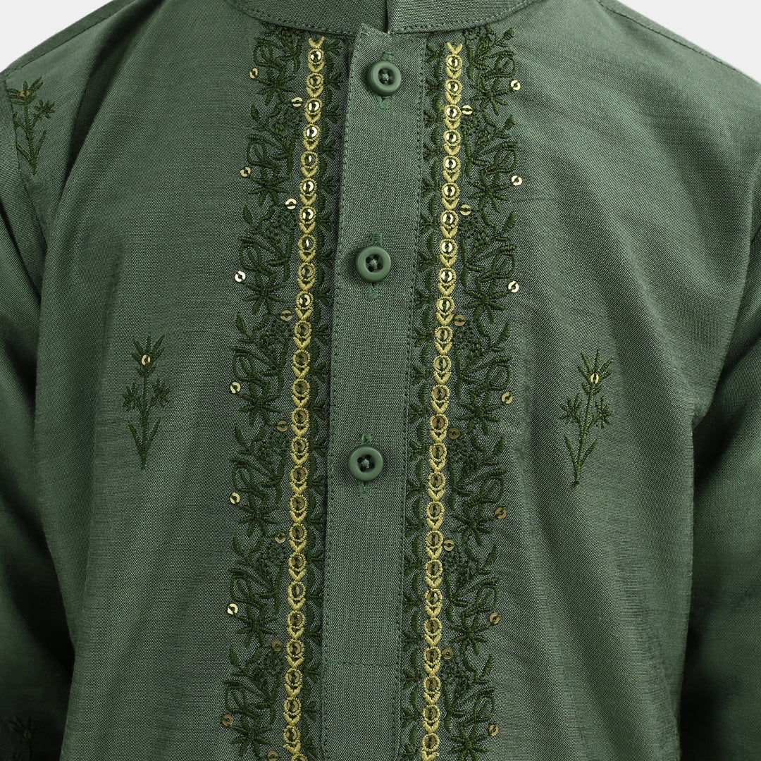 Boys Poly Cotton 2Piece Suit (Dhanak)-GREEN