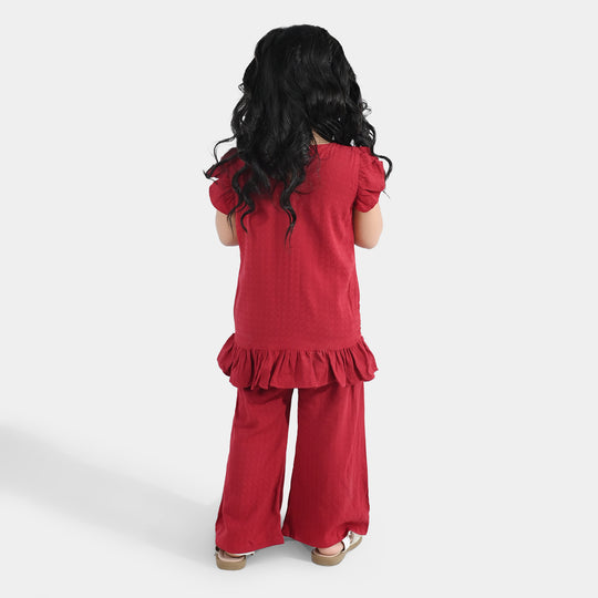 Infant Girls Cotton Emb 2Pcs Little Garden-MAROON