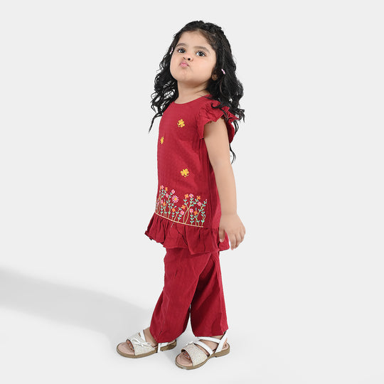 Infant Girls Cotton Emb 2Pcs Little Garden-MAROON