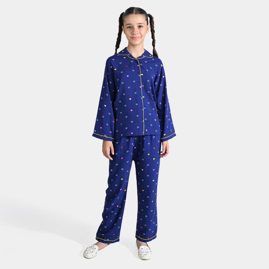 Girls Viscose Nightwear Multi Heart - Blue