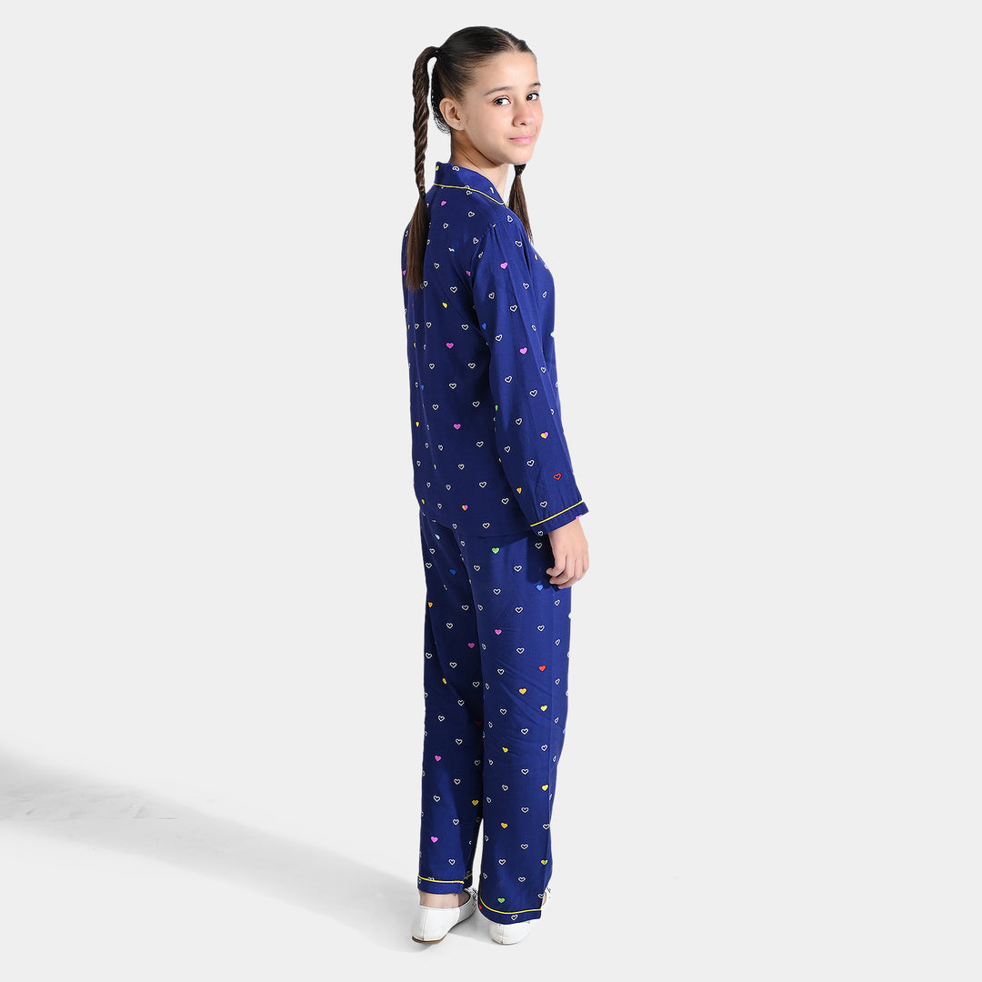 Girls Viscose Nightwear Multi Heart - Blue