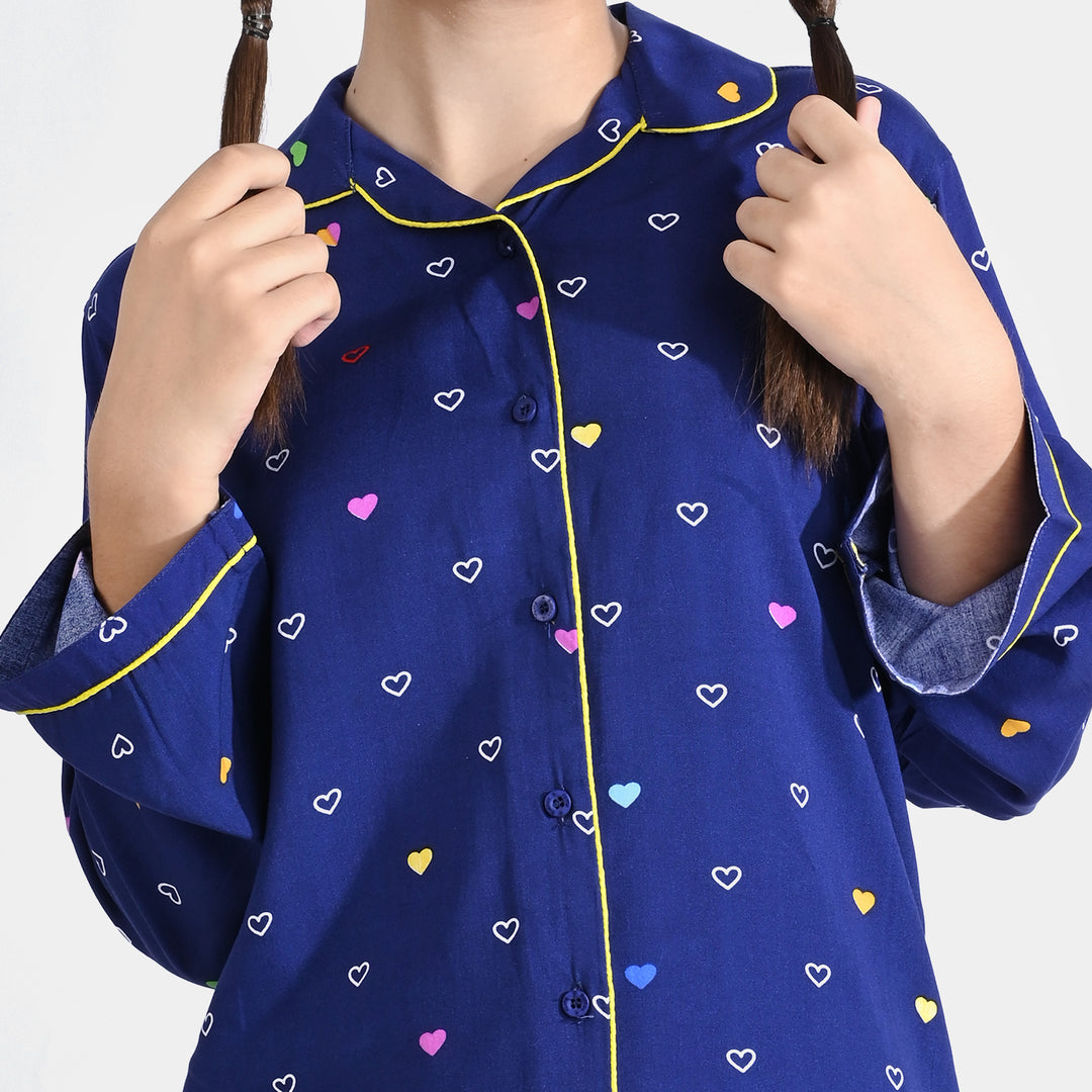 Girls Viscose Nightwear Multi Heart - Blue