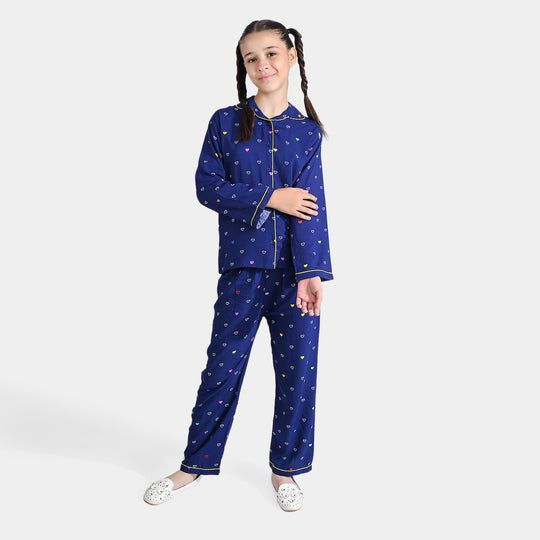 Girls Viscose Nightwear Multi Heart - Blue