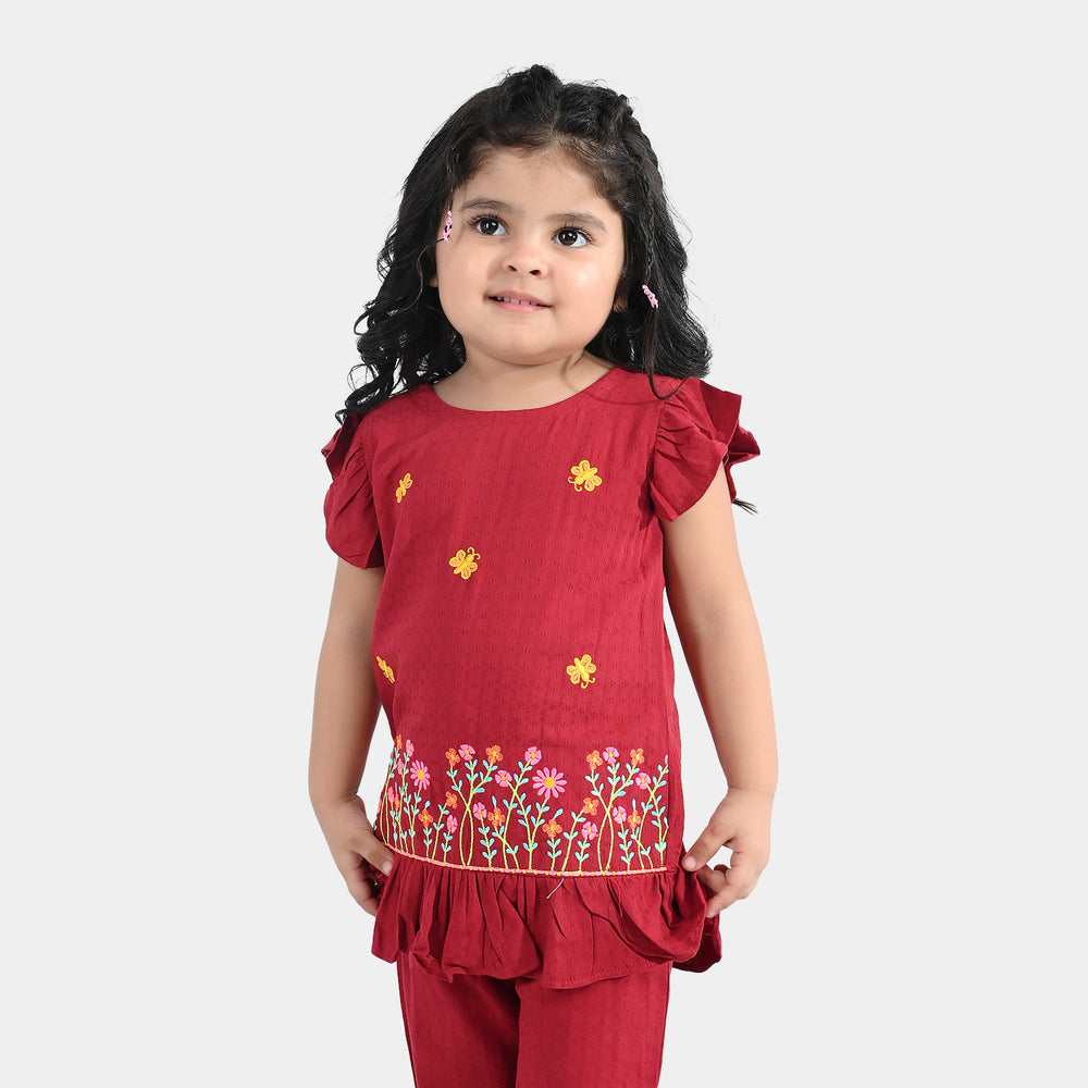 Infant Girls Cotton Emb 2Pcs Little Garden-MAROON