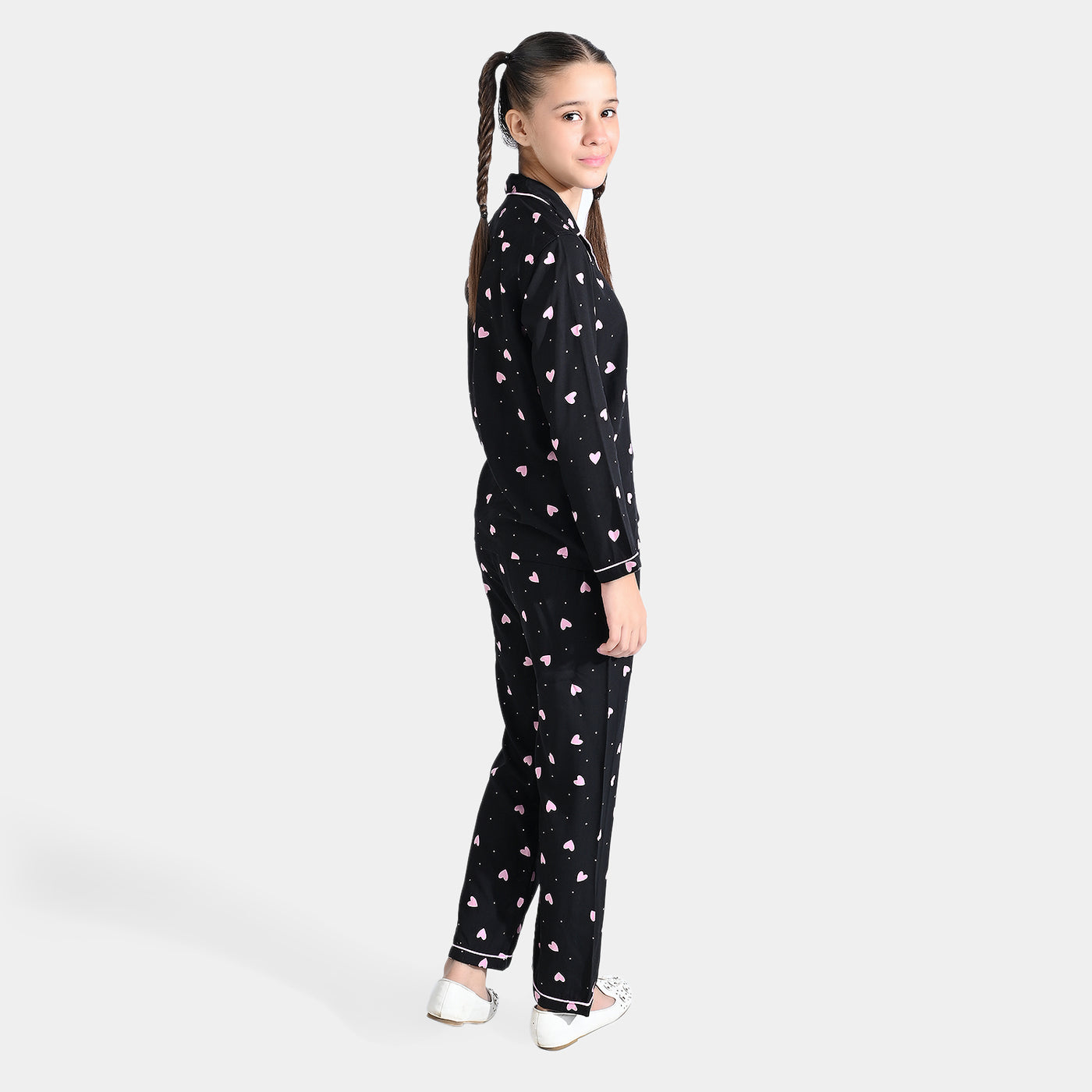 Girls Viscose Nightwear Pink Heart-BLACK