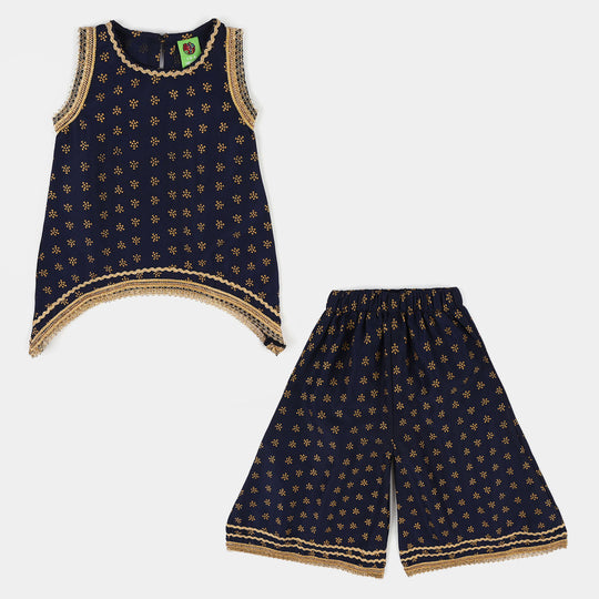 Infant Girls Poly Cambric 2-Pcs Suit (Inaya) - Navy Blue