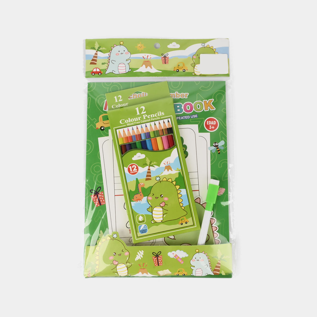 Reusable Wipe-Clean Tracing Workbook & Colored Pencils Set