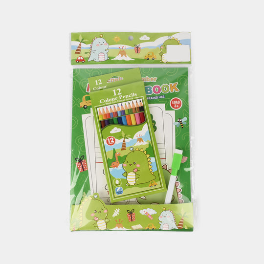 Reusable Wipe-Clean Tracing Workbook & Colored Pencils Set