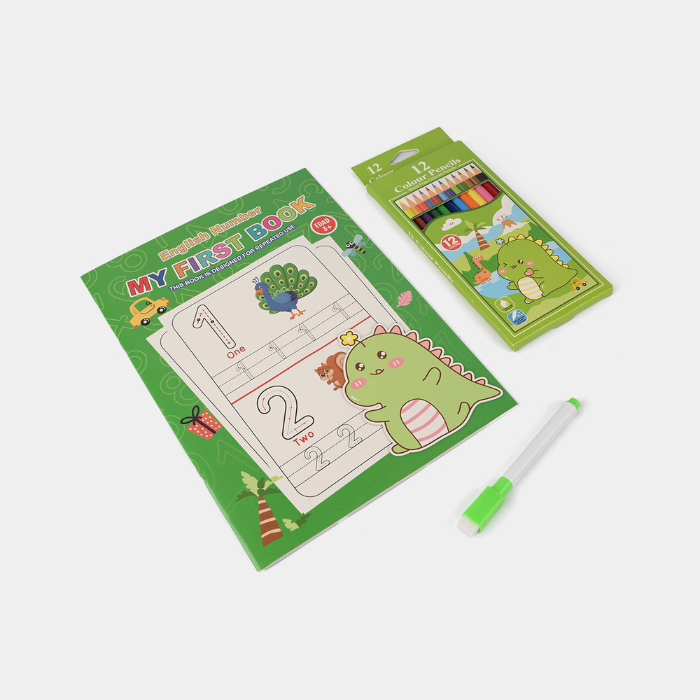 Reusable Wipe-Clean Tracing Workbook & Colored Pencils Set