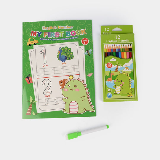 Reusable Wipe-Clean Tracing Workbook & Colored Pencils Set