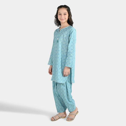 Girls Cotton Poplin Printed 2Piece Tie Dye-Blue