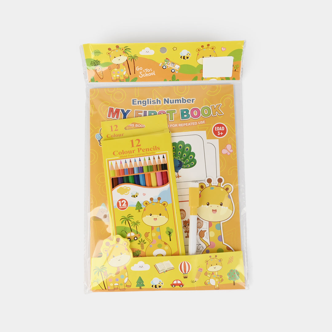 Reusable Wipe-Clean Tracing Workbook & Colored Pencils Set