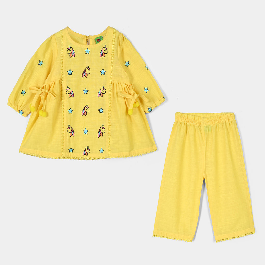 Infant Girls Cotton Emb 2Pcs Baby Unicorn-Yellow