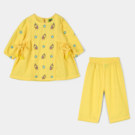 Infant Girls Cotton Emb 2Pcs Baby Unicorn-Yellow