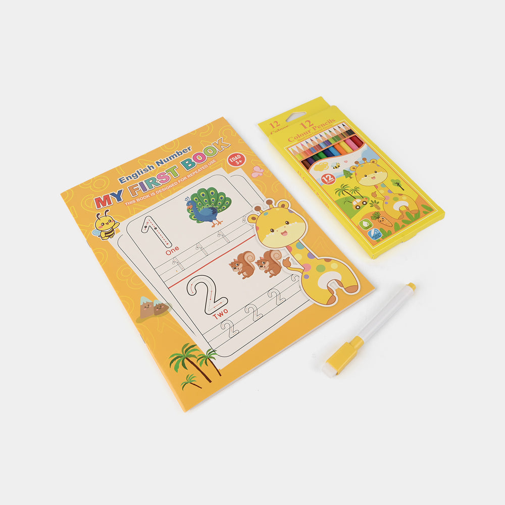 Reusable Wipe-Clean Tracing Workbook & Colored Pencils Set