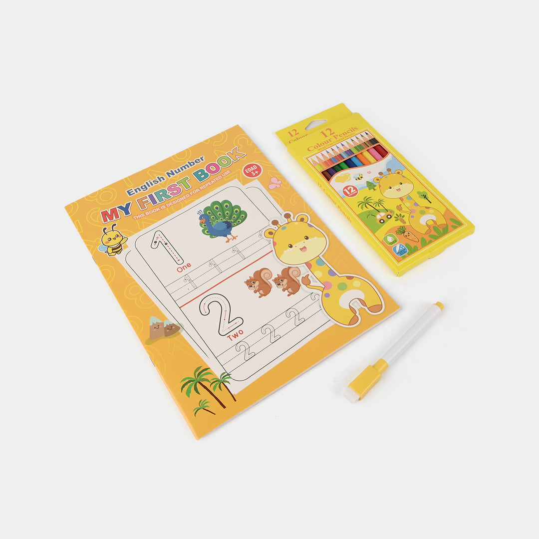 Reusable Wipe-Clean Tracing Workbook & Colored Pencils Set