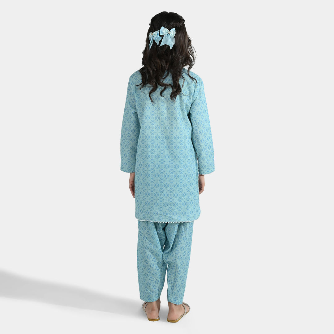 Girls Cotton Poplin Printed 2Piece Tie Dye-Blue