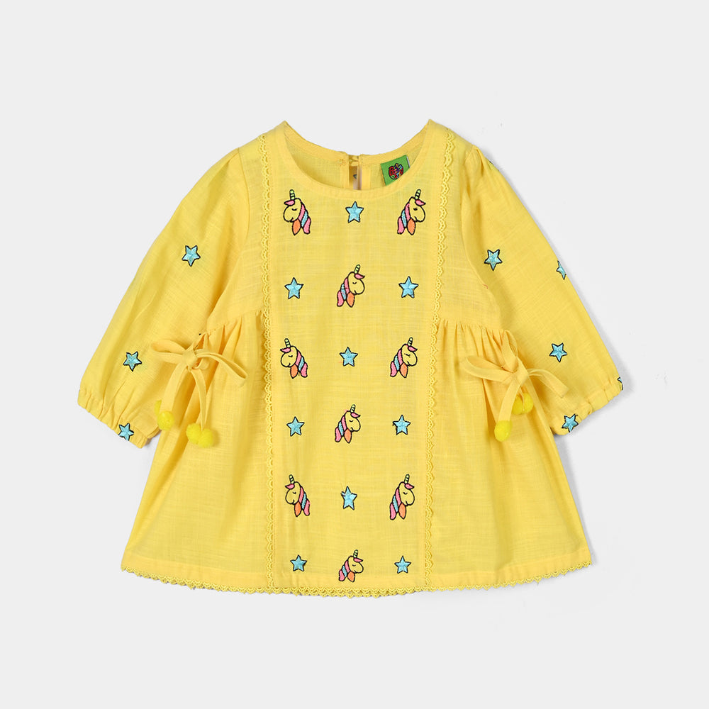 Infant Girls Cotton Emb 2Pcs Baby Unicorn-Yellow