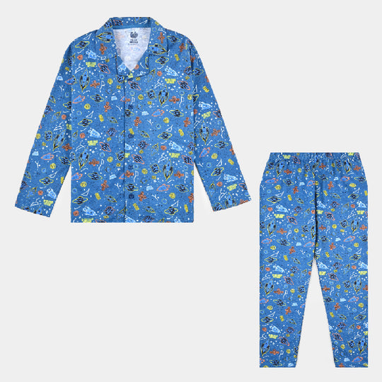 Boys Poly Cotton Knitted Nightwear Space-Sea port