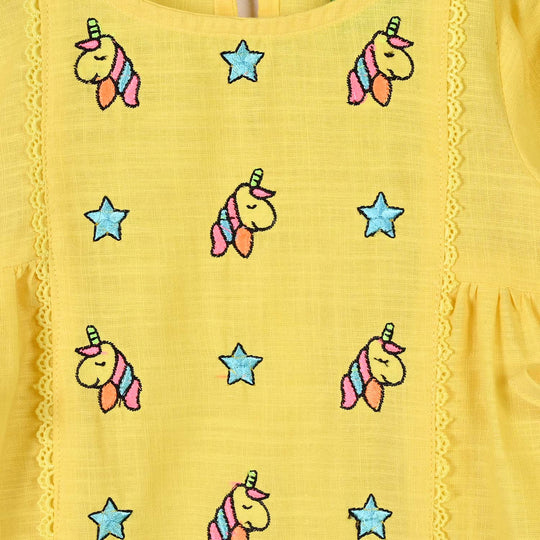 Infant Girls Cotton Emb 2Pcs Baby Unicorn-Yellow