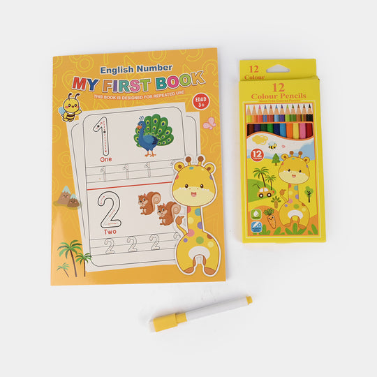 Reusable Wipe-Clean Tracing Workbook & Colored Pencils Set