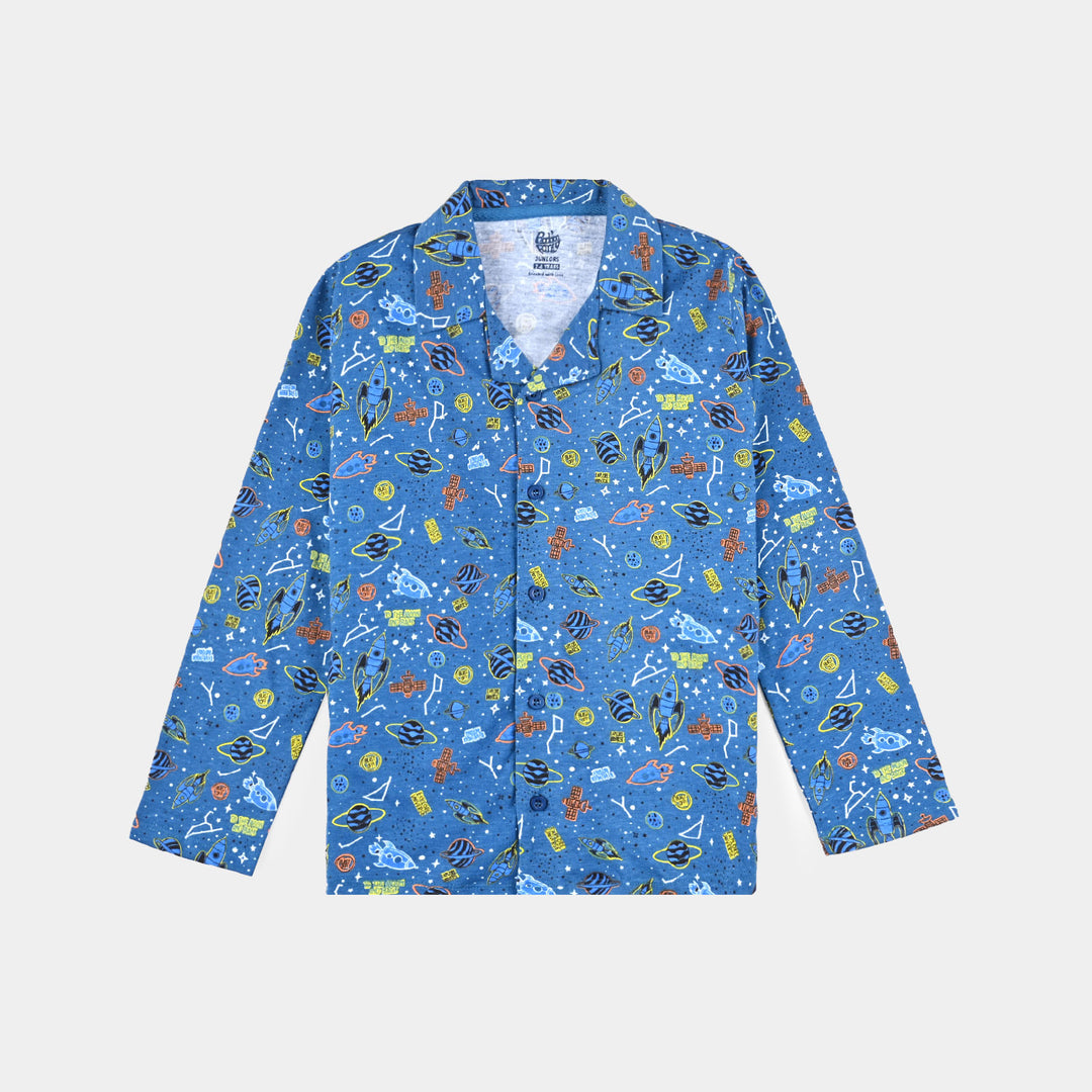 Boys Poly Cotton Knitted Nightwear Space-Sea port