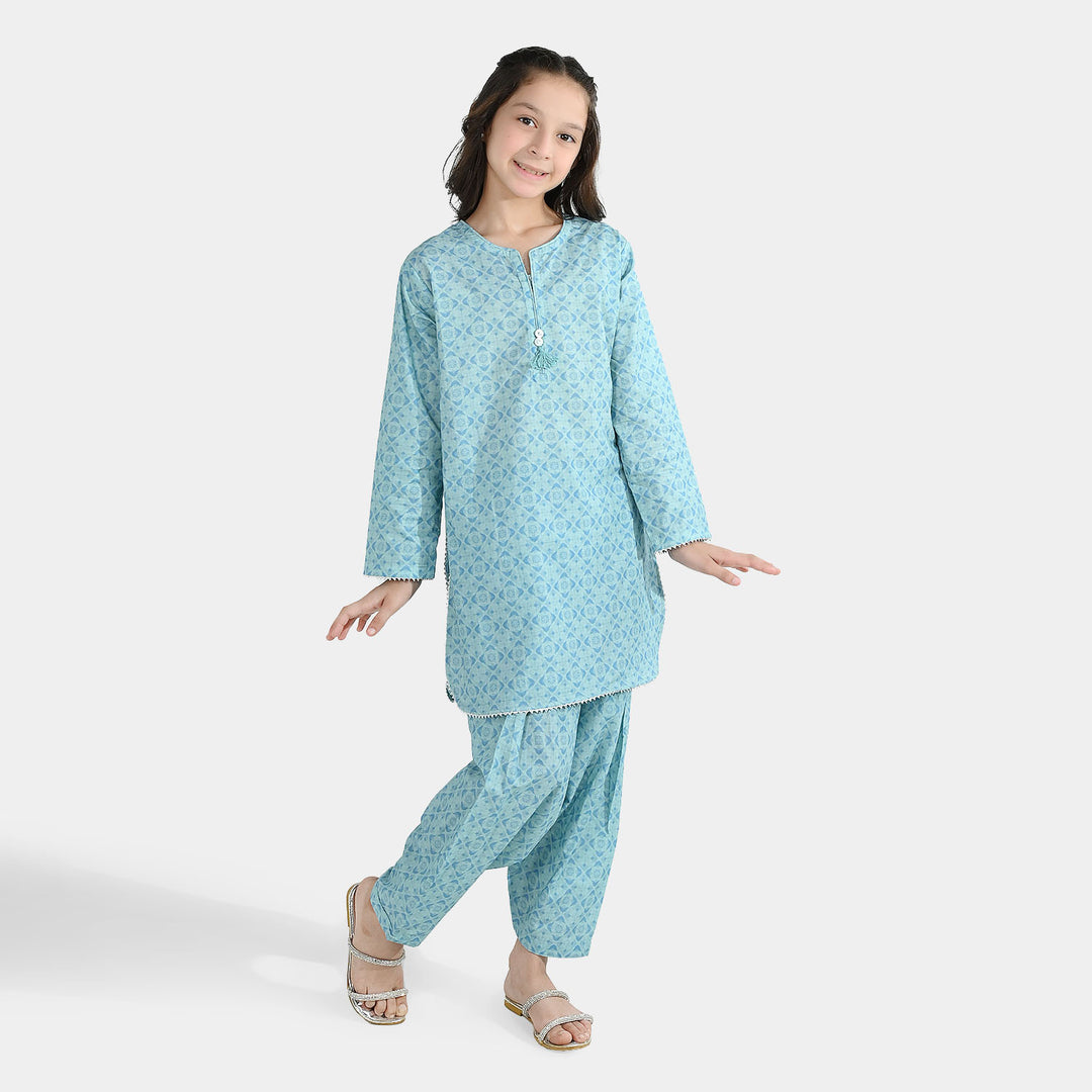 Girls Cotton Poplin Printed 2Piece Tie Dye-Blue