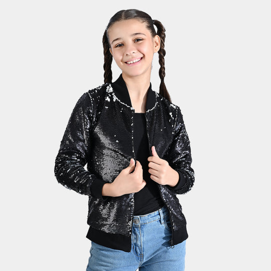 Girls Velvet Sequence Knitted Jacket Belle-BLACK