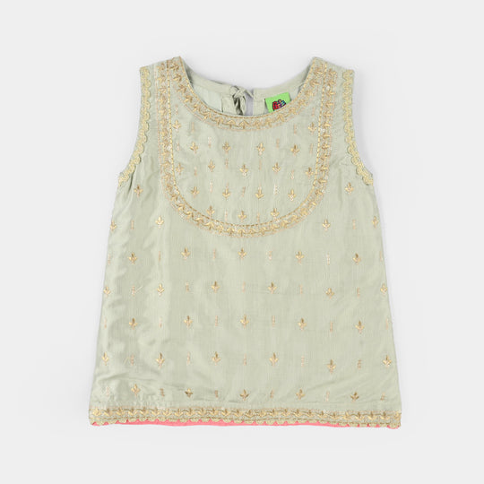 Infant Girls Raw Silk 2-Piece Set (Lace & Frill) - Green