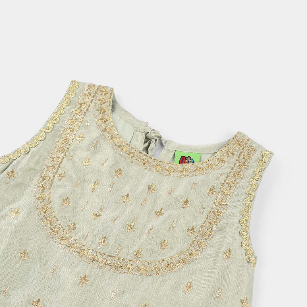 Infant Girls Raw Silk 2-Piece Set (Lace & Frill) - Green