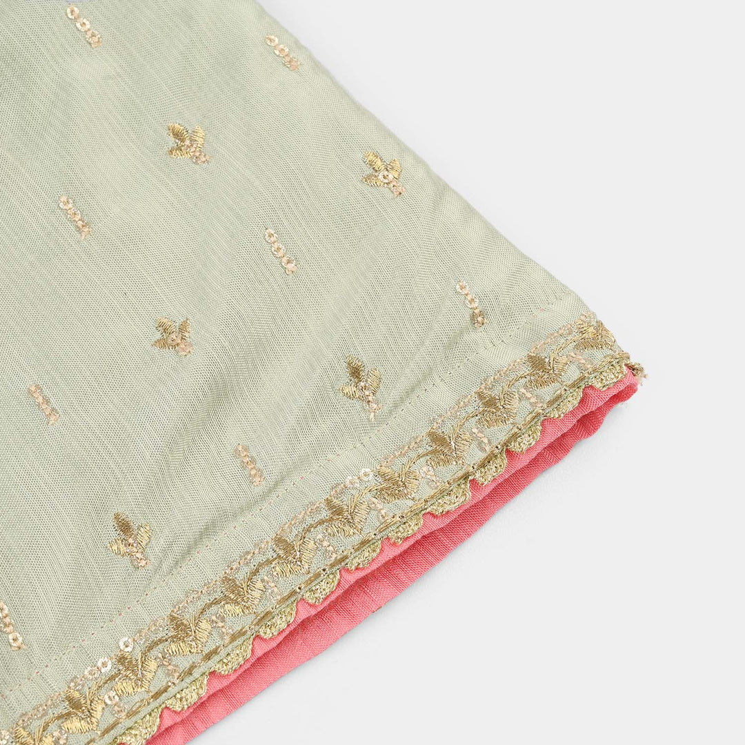 Infant Girls Raw Silk 2-Piece Set (Lace & Frill) - Green