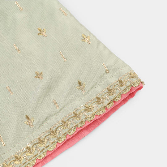 Infant Girls Raw Silk 2-Piece Set (Lace & Frill) - Green